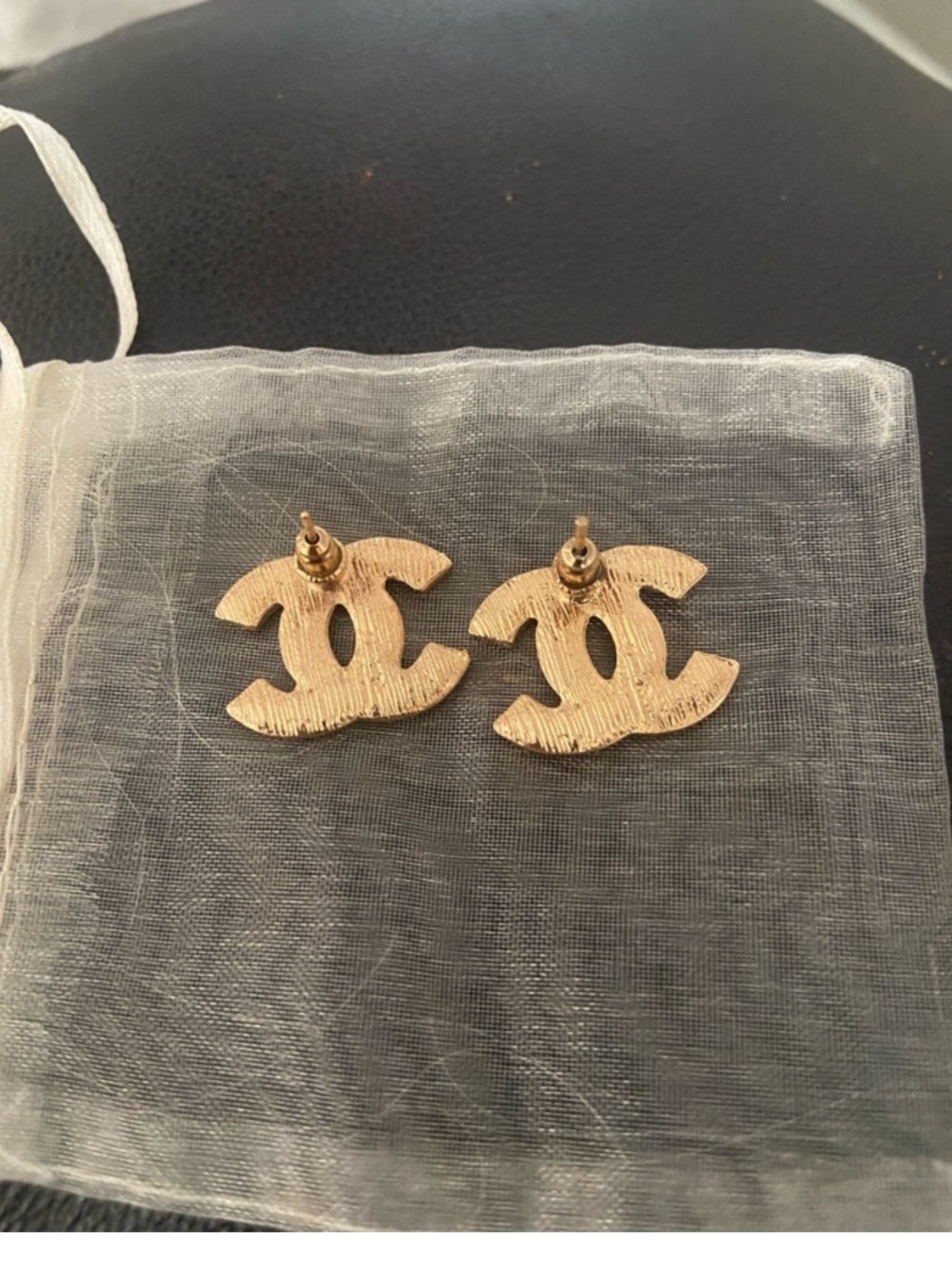 Gold-Tone Crystal Double-C Logo Stud Earrings - Picture 2 of 6